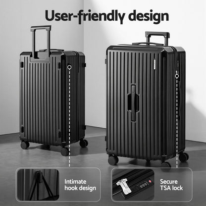 Wanderlite 4pcs Trunk Luggage Suitcase Set Travel Carry On TSA Lock Black LUG-ABS-TRUK01-4SET-BK