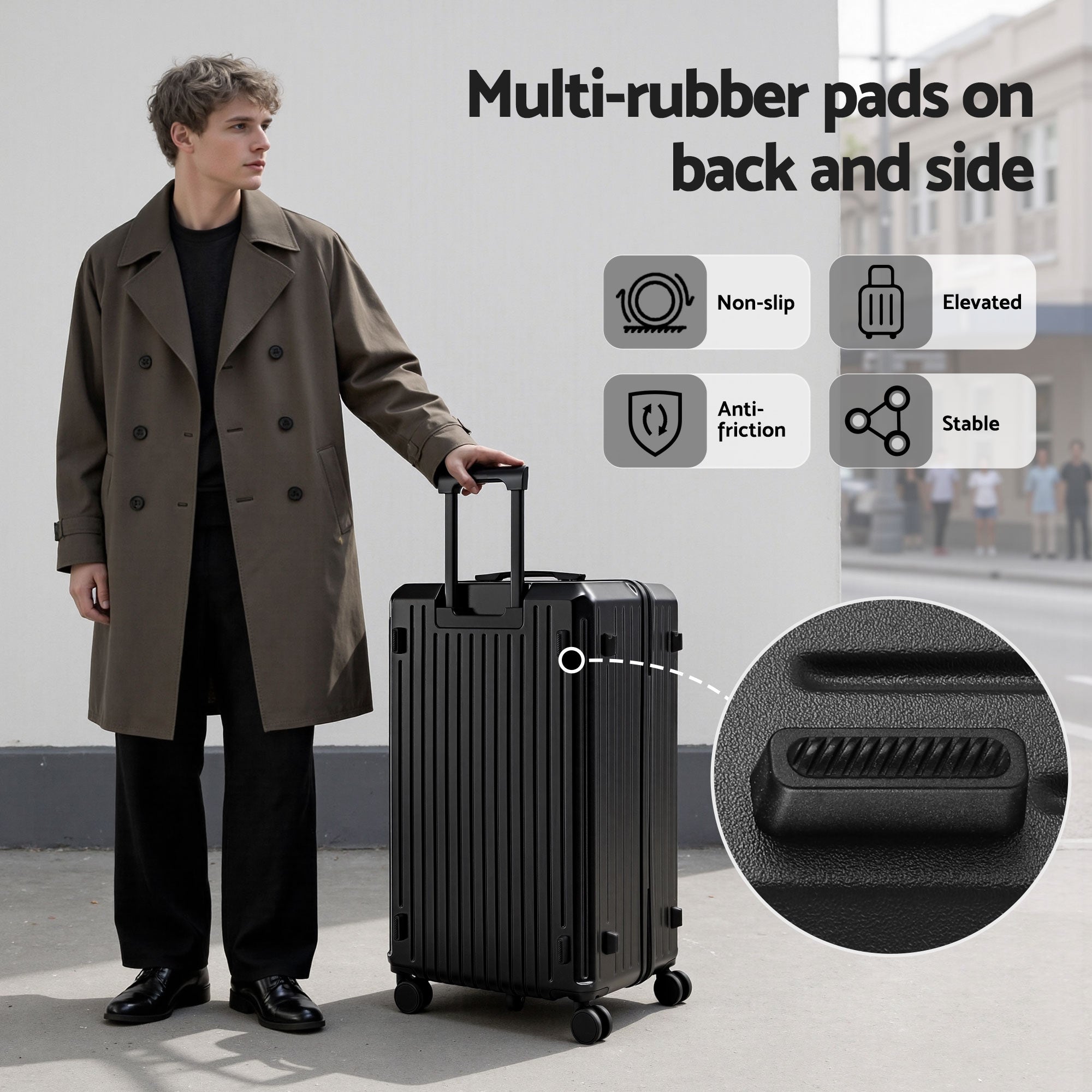 Wanderlite 4pcs Trunk Luggage Suitcase Set Travel Carry On TSA Lock Black LUG-ABS-TRUK01-4SET-BK