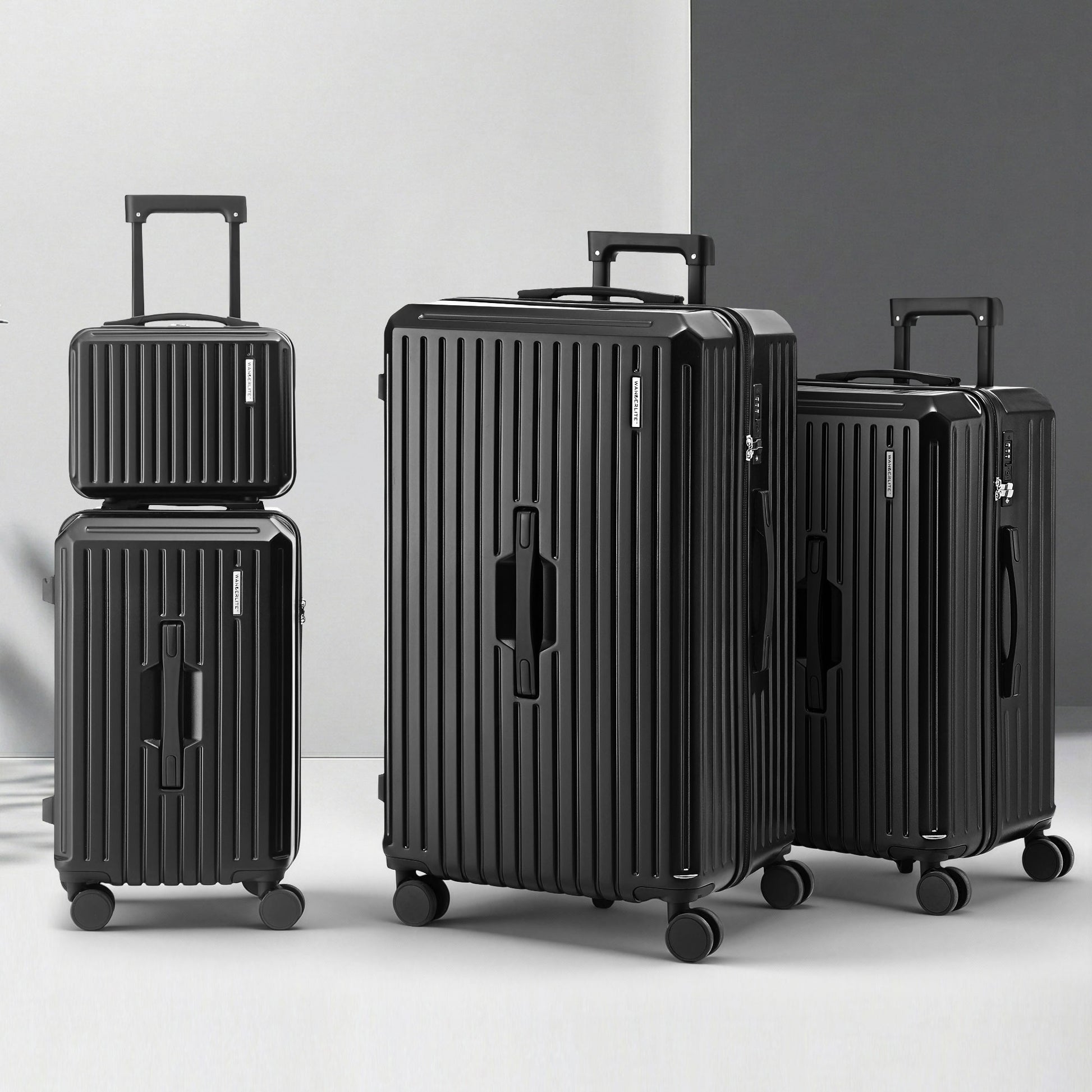 Wanderlite 4pcs Trunk Luggage Suitcase Set Travel Carry On TSA Lock Black LUG-ABS-TRUK01-4SET-BK