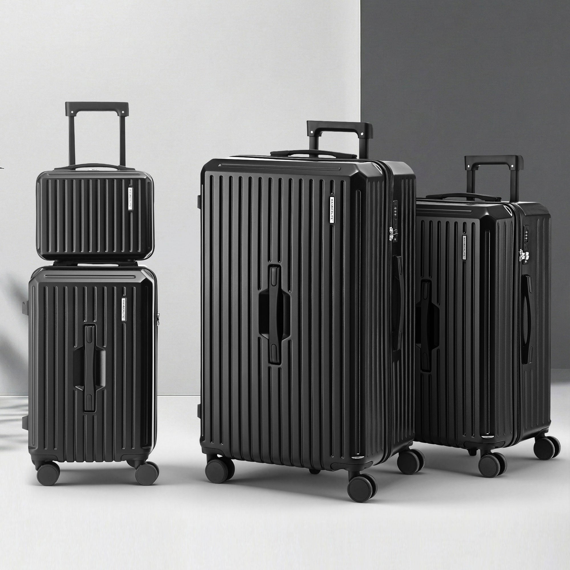Wanderlite 4pcs Trunk Luggage Suitcase Set Travel Carry On TSA Lock Black LUG-ABS-TRUK01-4SET-BK