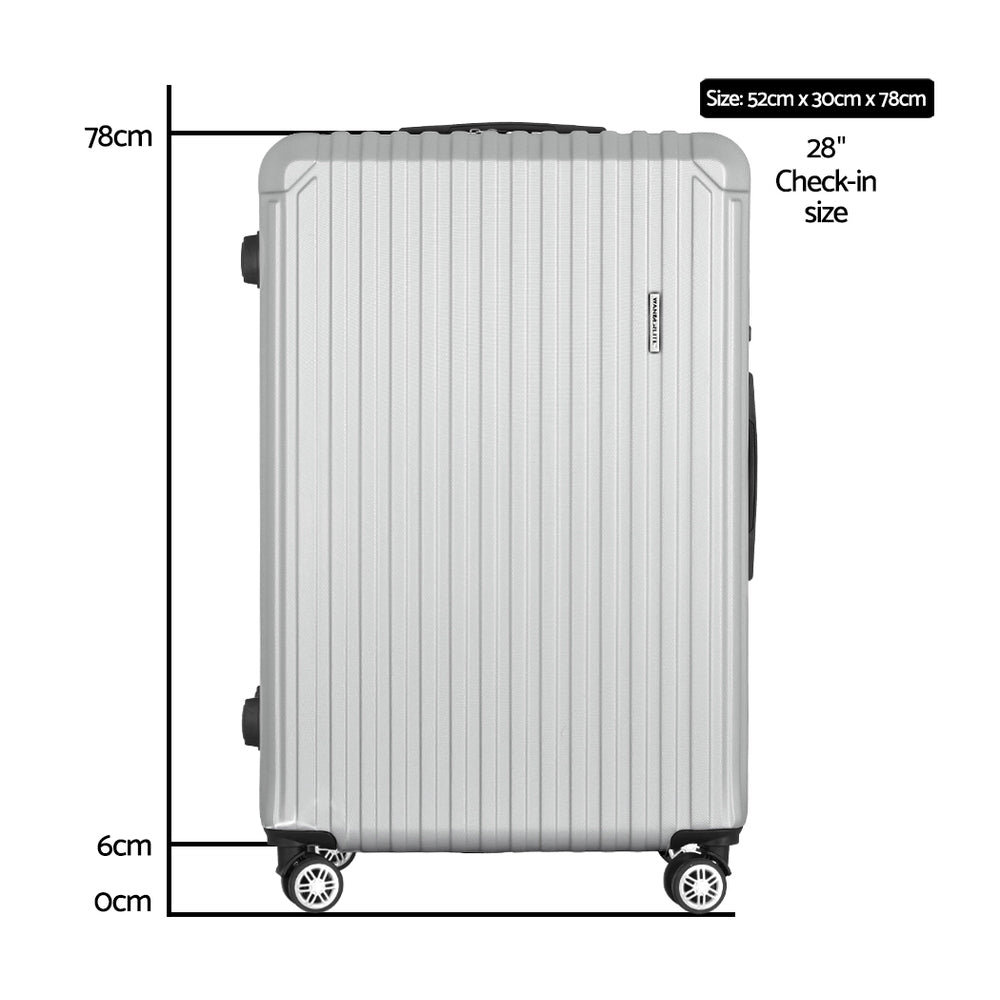 Wanderlite 28-inch Luggage Set with TSA LockABS Hard Shell Travel Suitcase Organiser Luggage Case Light Grey LUG-ABS-VG-28-LG