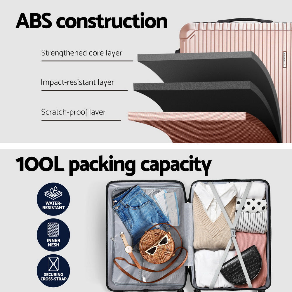 Wanderlite 28-inch Luggage Set with TSA LockABS Hard Shell Travel Suitcase Organiser Luggage Case Rose Gold LUG-ABS-VG-28-RG