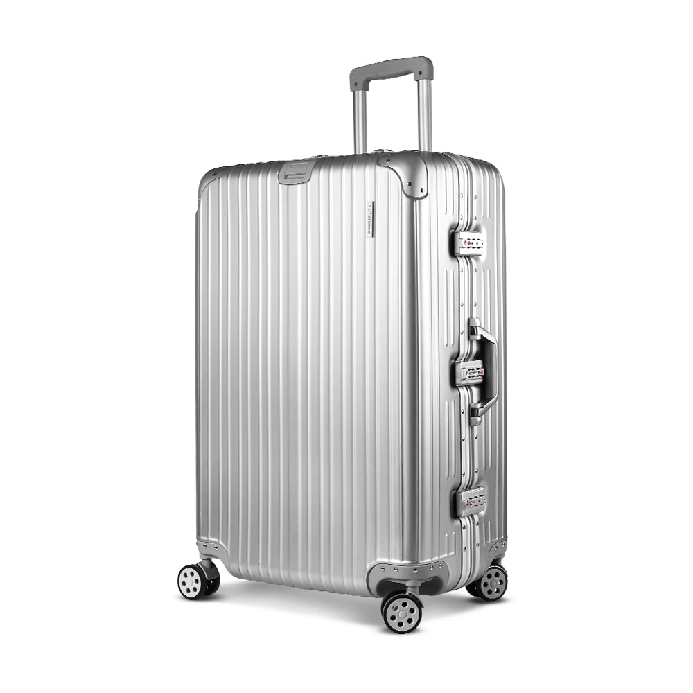 Wanderlite 28 Inch Luggage with TSA Lock StainlessSteelWrappedCorners Hard Shell Travel Suitcase Luggage Case LUG-ALU-28-SILVER