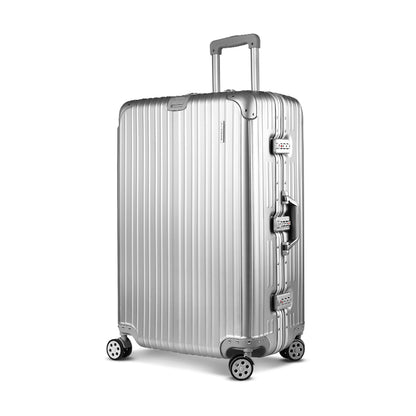 Wanderlite 28 Inch Luggage with TSA Lock StainlessSteelWrappedCorners Hard Shell Travel Suitcase Luggage Case LUG-ALU-28-SILVER