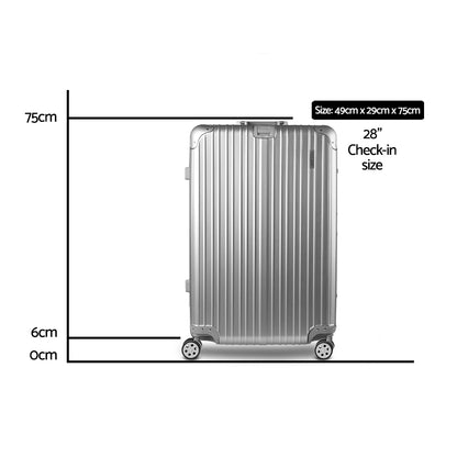 Wanderlite 28 Inch Luggage with TSA Lock StainlessSteelWrappedCorners Hard Shell Travel Suitcase Luggage Case LUG-ALU-28-SILVER