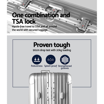 Wanderlite 28 Inch Luggage with TSA Lock StainlessSteelWrappedCorners Hard Shell Travel Suitcase Luggage Case LUG-ALU-28-SILVER