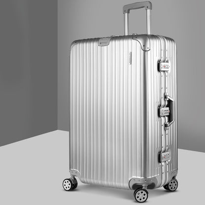 Wanderlite 28 Inch Luggage with TSA Lock StainlessSteelWrappedCorners Hard Shell Travel Suitcase Luggage Case LUG-ALU-28-SILVER