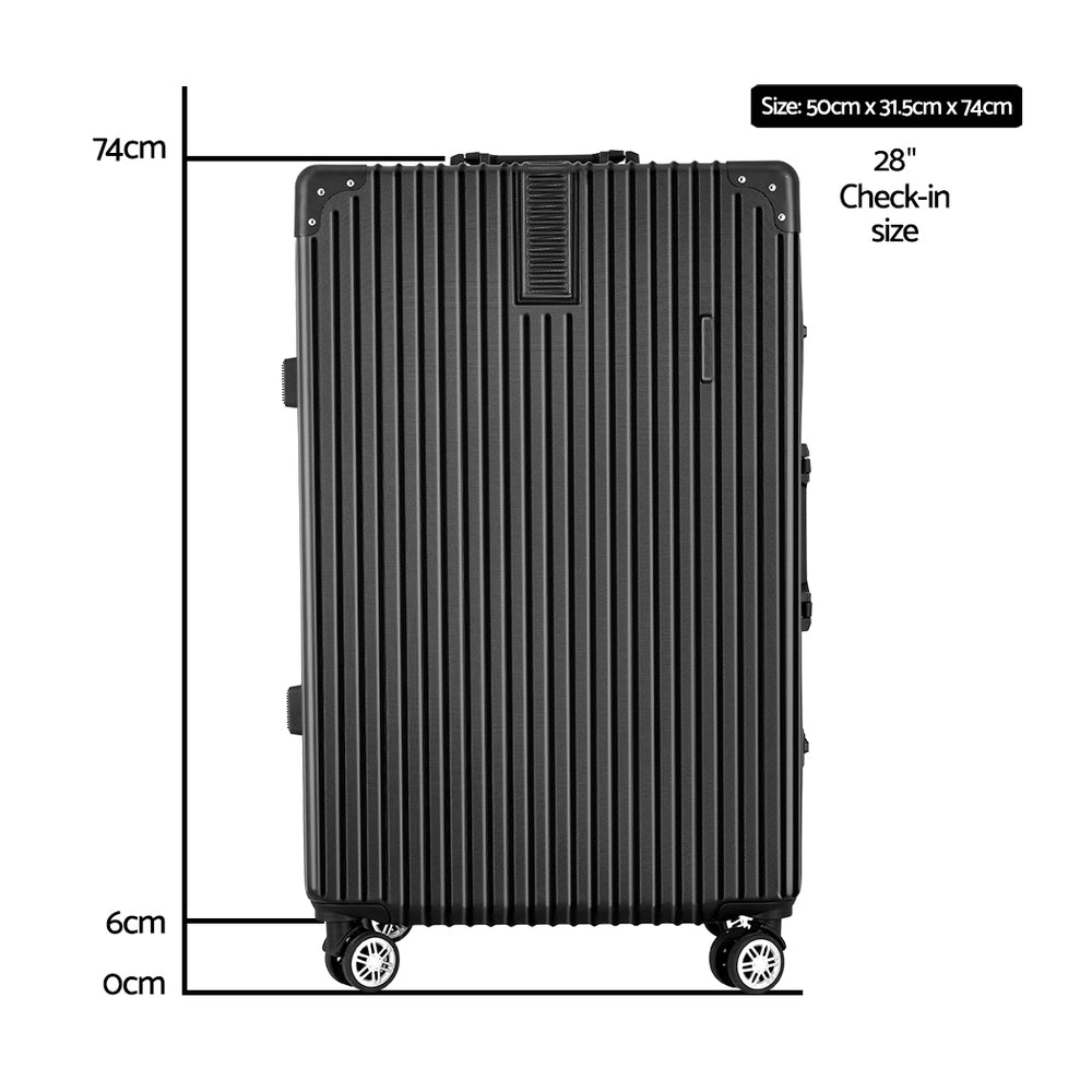 Wanderlite 28 Inch Luggage with TSA Lock StainlessSteelWrappedCorners Hard Shell Travel Suitcase Luggage Case LUG-ALU-VG-28-BK