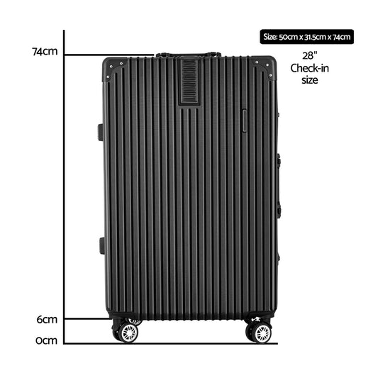 Wanderlite 28 Inch Luggage with TSA Lock StainlessSteelWrappedCorners Hard Shell Travel Suitcase Luggage Case LUG-ALU-VG-28-BK