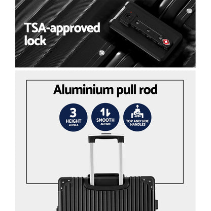 Wanderlite 28 Inch Luggage with TSA Lock StainlessSteelWrappedCorners Hard Shell Travel Suitcase Luggage Case LUG-ALU-VG-28-BK