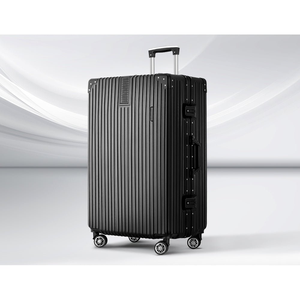 Wanderlite 28 Inch Luggage with TSA Lock StainlessSteelWrappedCorners Hard Shell Travel Suitcase Luggage Case LUG-ALU-VG-28-BK