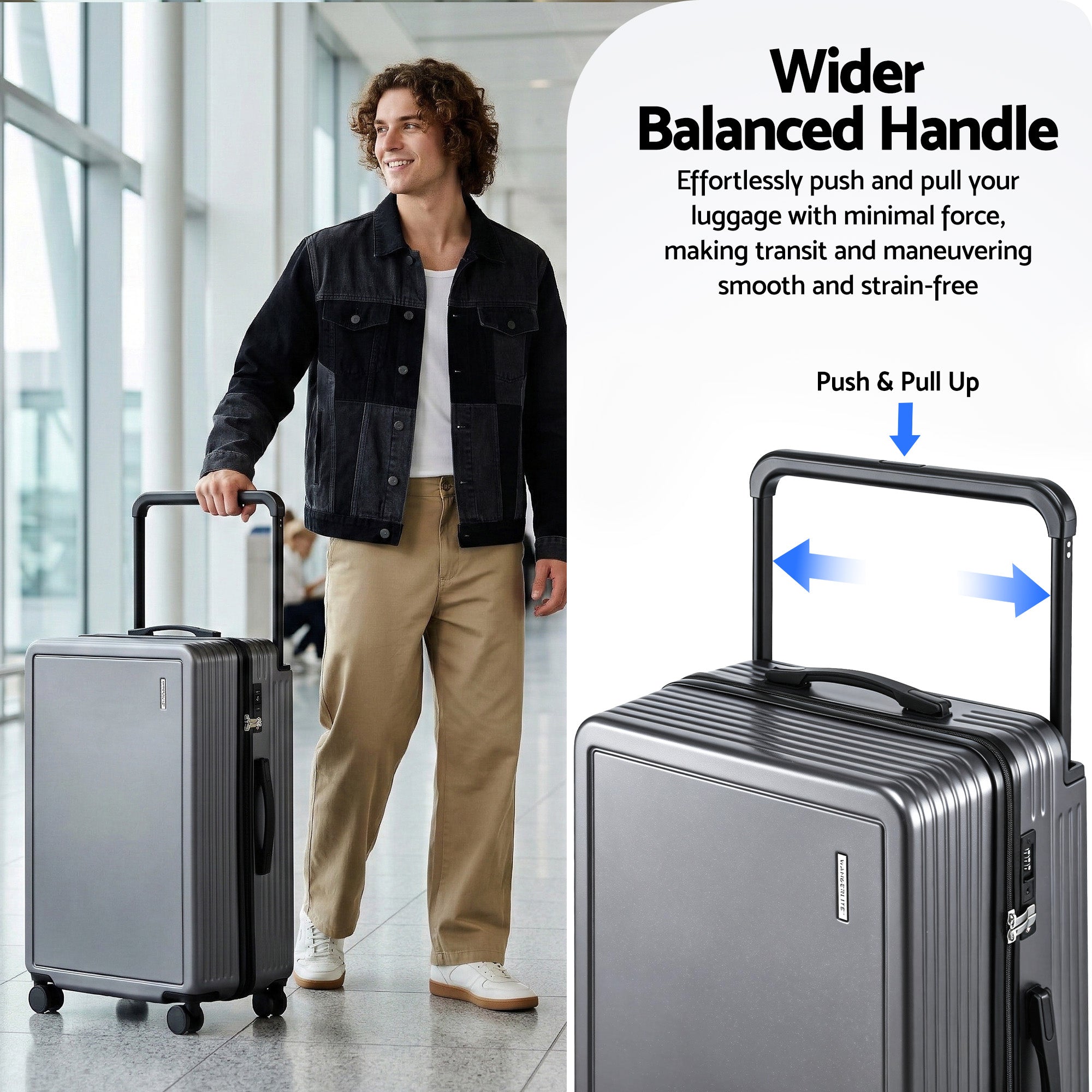 Wanderlite 28" Wide Handle Luggage Suitcase Travel TSA Lock Anthracite Grey LUG-PC-W-28-AG
