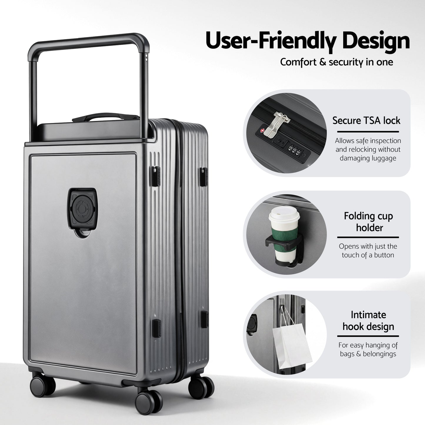 Wanderlite 28" Wide Handle Luggage Suitcase Travel TSA Lock Anthracite Grey LUG-PC-W-28-AG