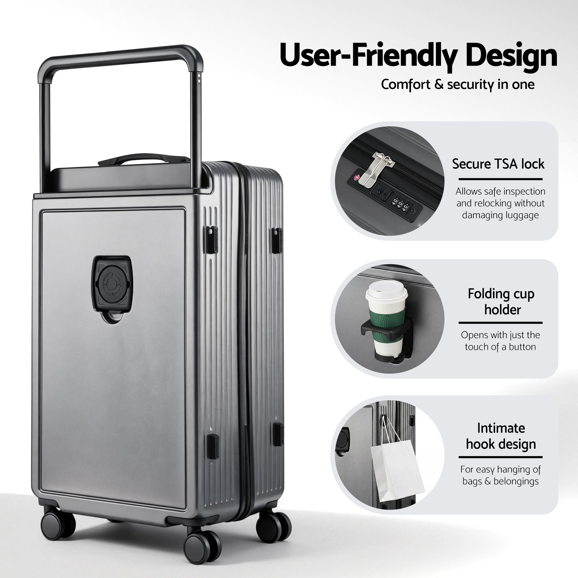Wanderlite 28" Wide Handle Luggage Suitcase Travel TSA Lock Anthracite Grey LUG-PC-W-28-AG