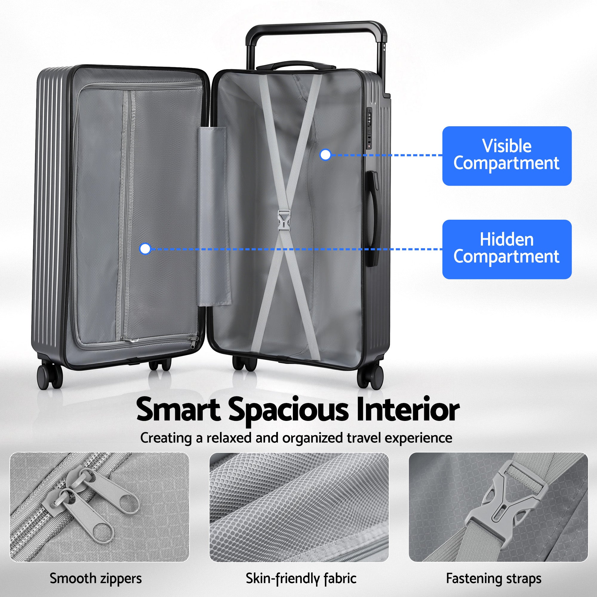 Wanderlite 28" Wide Handle Luggage Suitcase Travel TSA Lock Anthracite Grey LUG-PC-W-28-AG