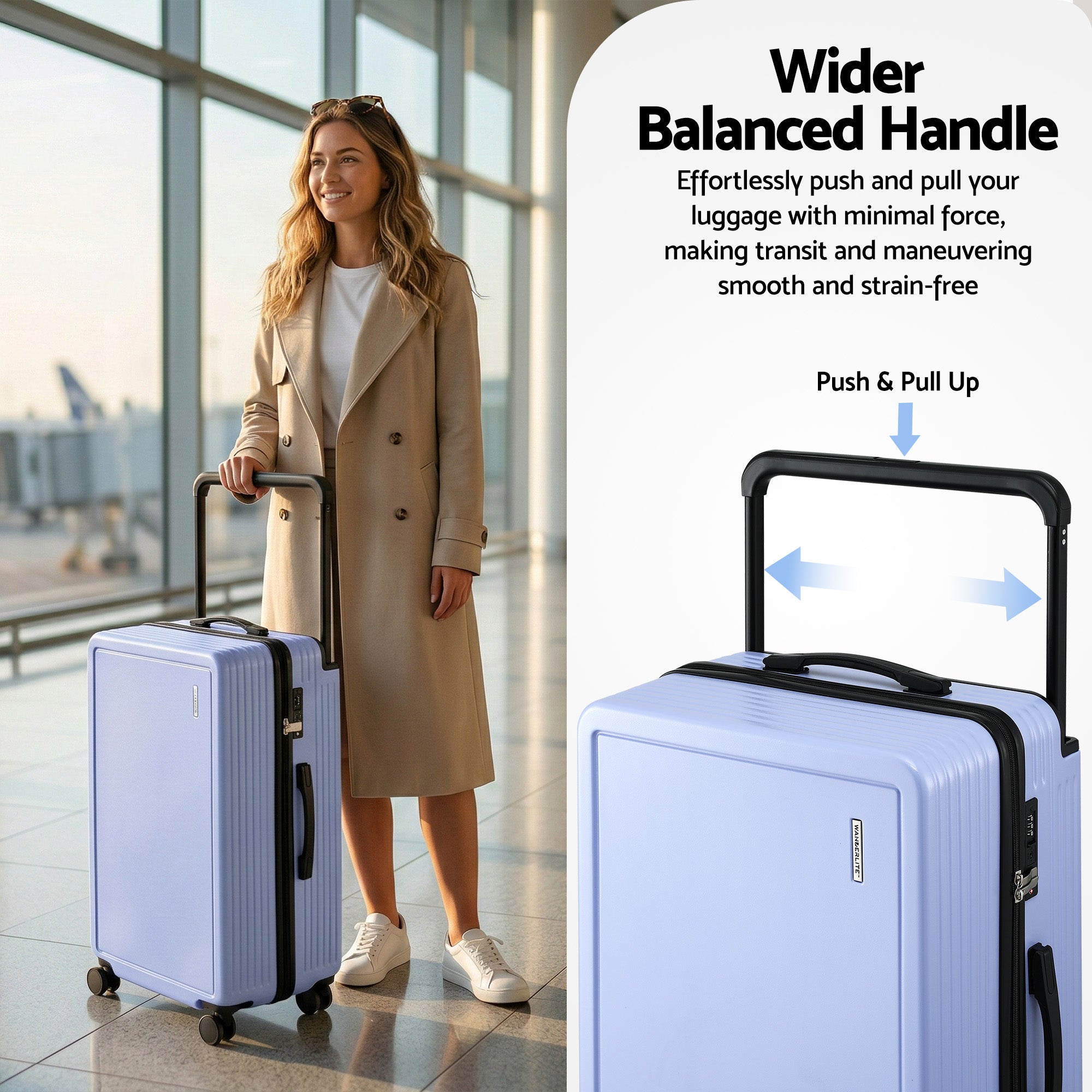 Wanderlite 28" Wide Handle Luggage Suitcase Travel TSA Lock Light Blue LUG-PC-W-28-LB