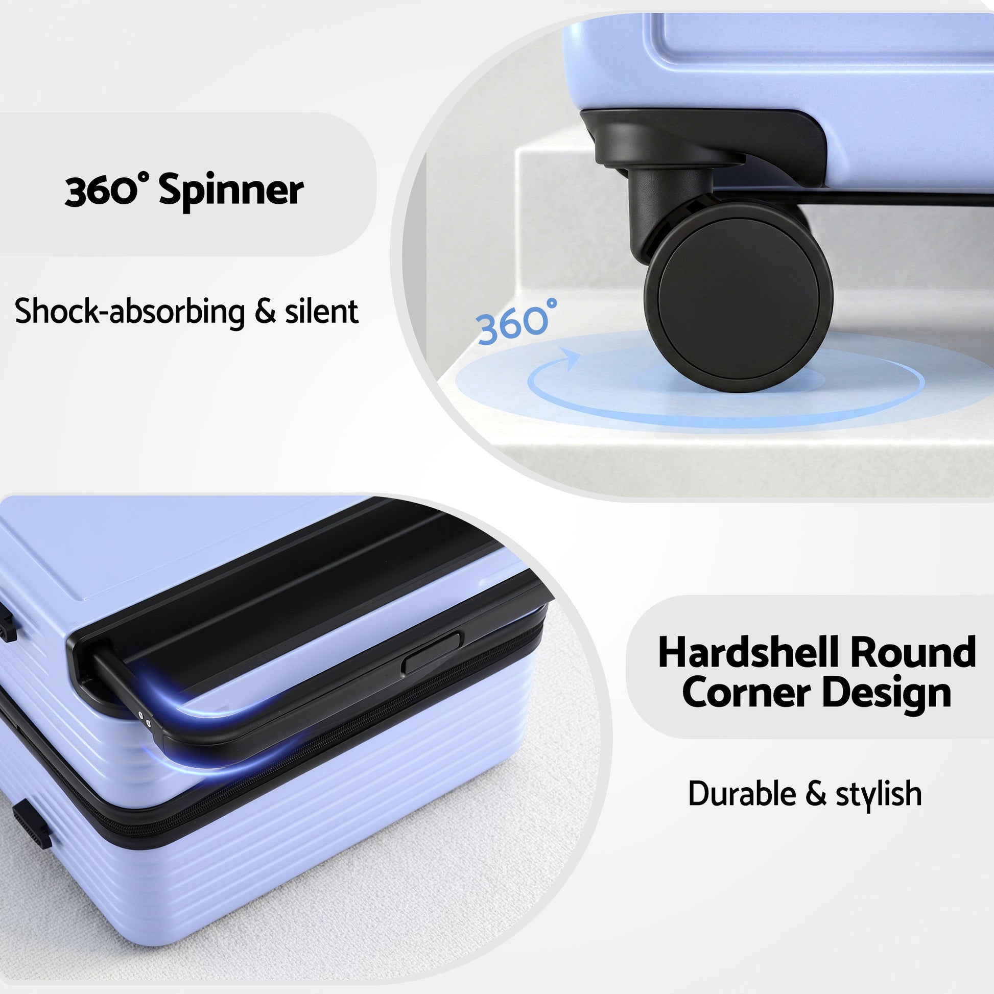 Wanderlite 28" Wide Handle Luggage Suitcase Travel TSA Lock Light Blue LUG-PC-W-28-LB