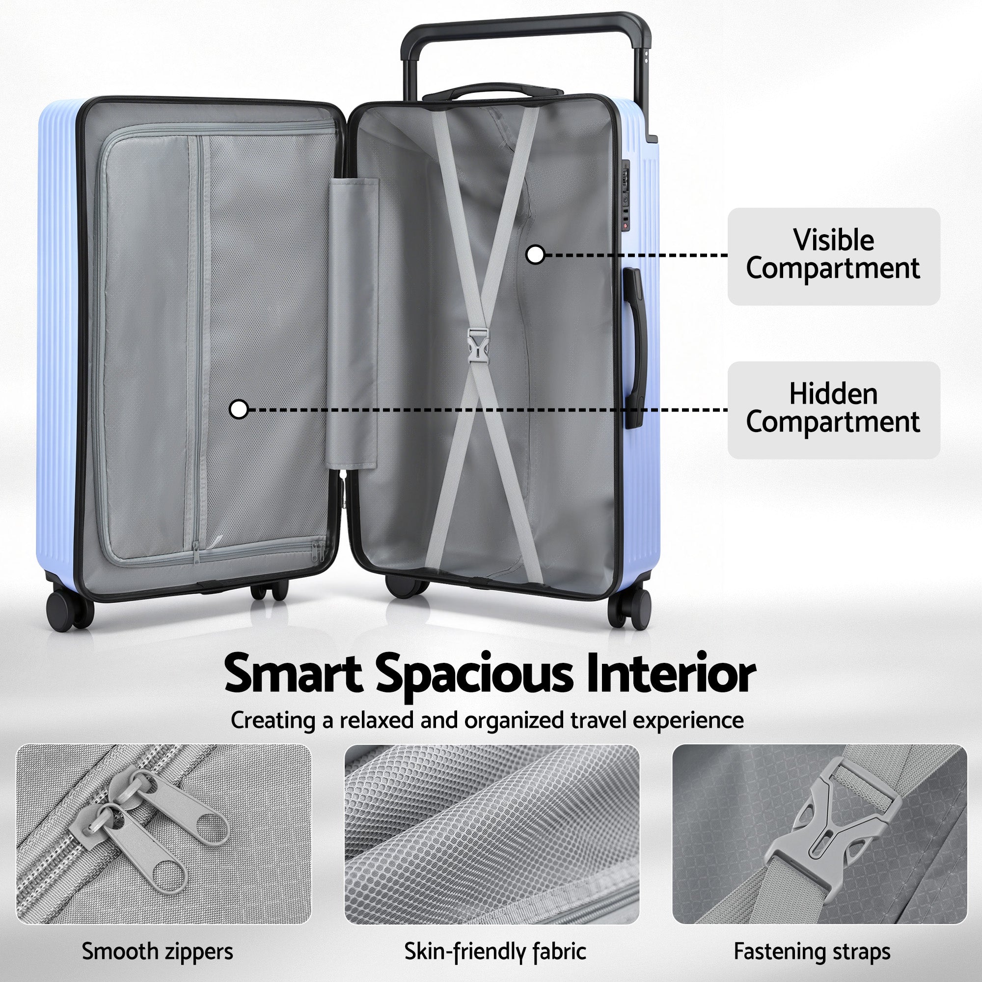 Wanderlite 28" Wide Handle Luggage Suitcase Travel TSA Lock Light Blue LUG-PC-W-28-LB