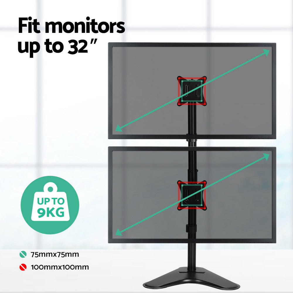 Artiss Monitor Arm Stand Dual Mount HD LED TV Bracket Holder Freestanding MA-B-D-T02-BK