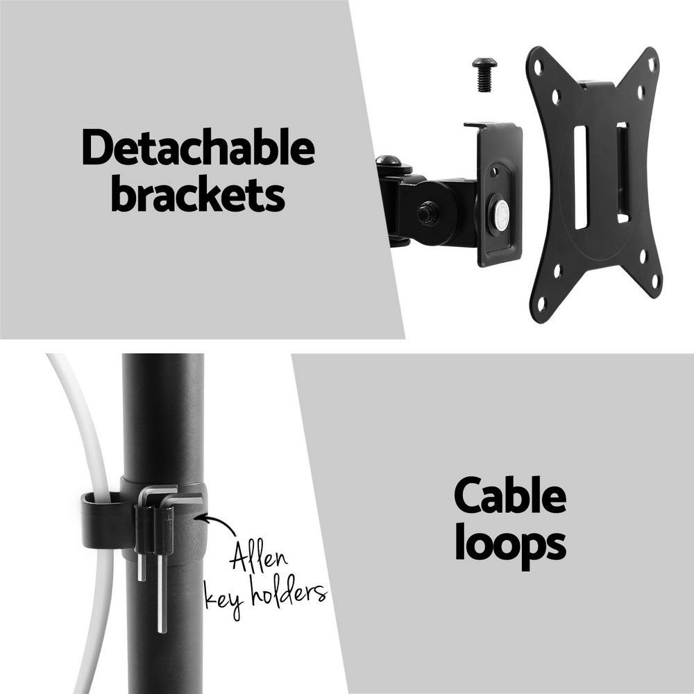 Artiss Monitor Arm Stand Dual Mount HD LED TV Bracket Holder Freestanding MA-B-D-T02-BK
