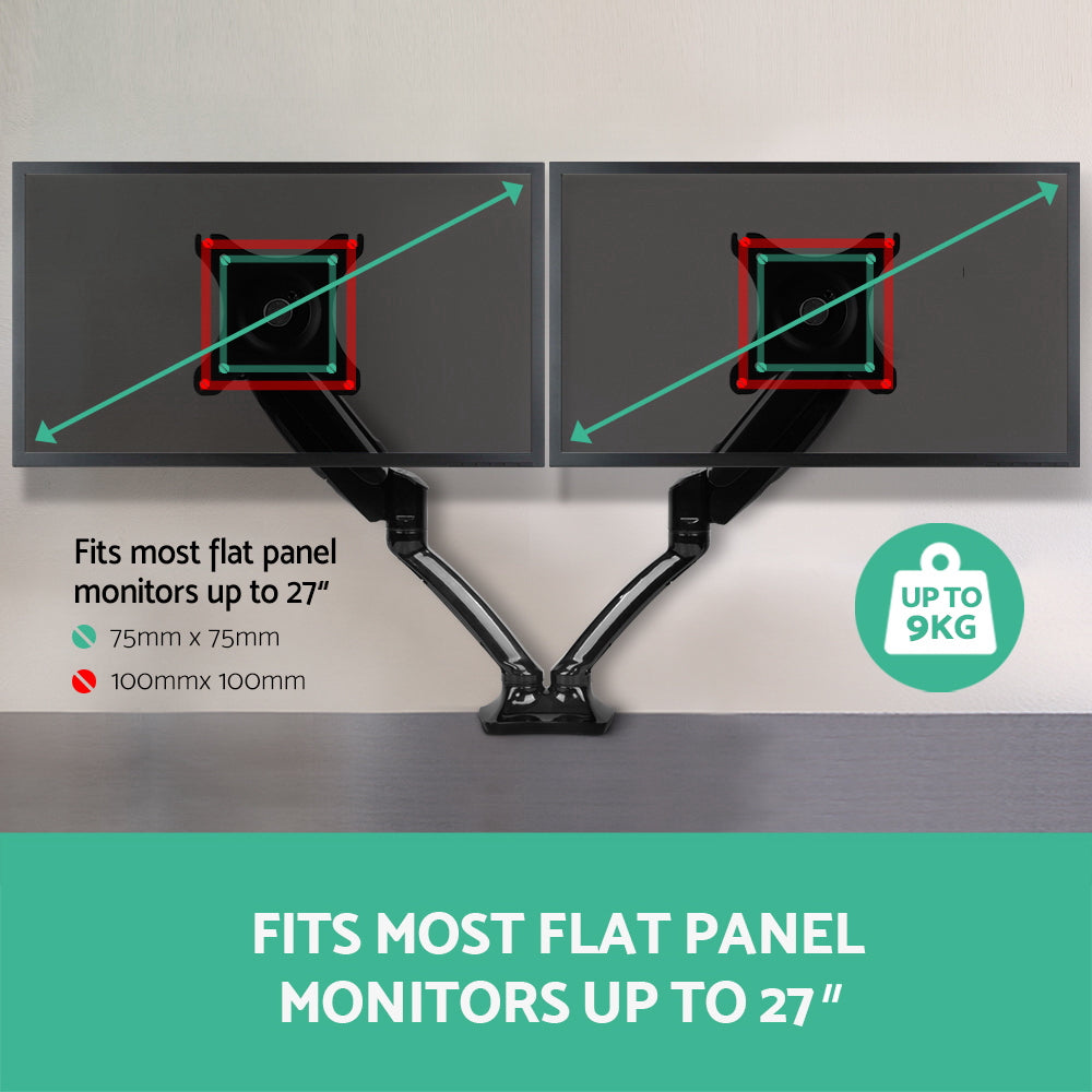 Artiss Monitor Arm Gas Spring Dual Desk Mount Screen Holder MA-D-GAS-BK