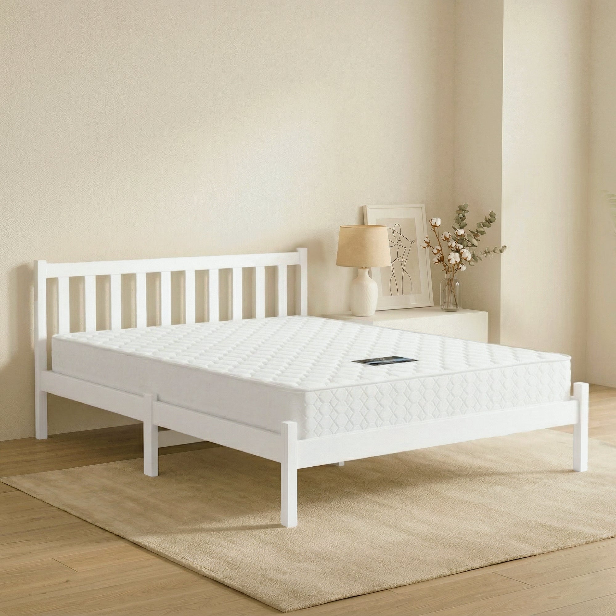 Giselle Double Mattress with Artiss Wooden Bed Frame Natural Pine Timber Base MABF-13D-001D-D-WH