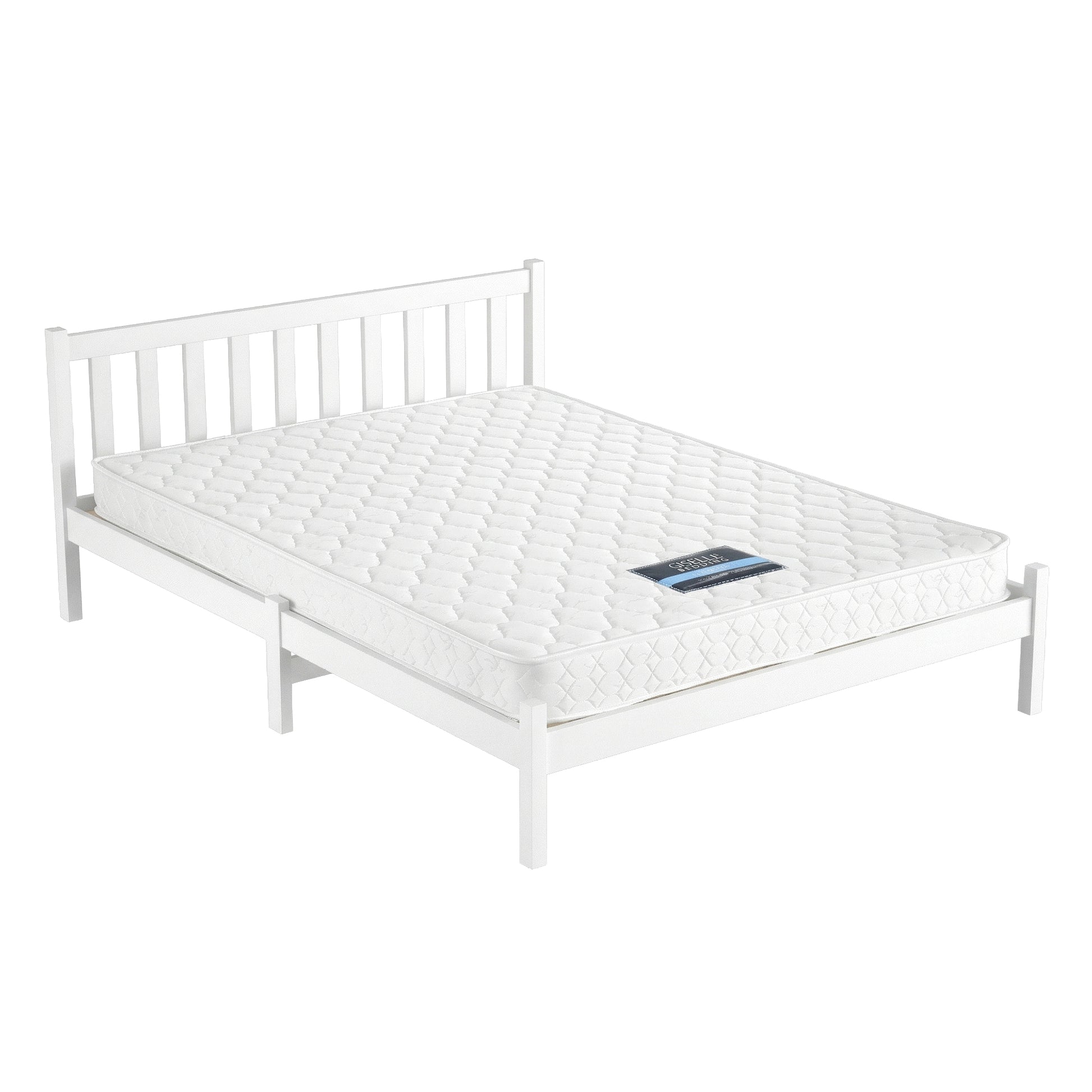 Giselle Double Mattress with Artiss Wooden Bed Frame Natural Pine Timber Base MABF-13D-001D-D-WH