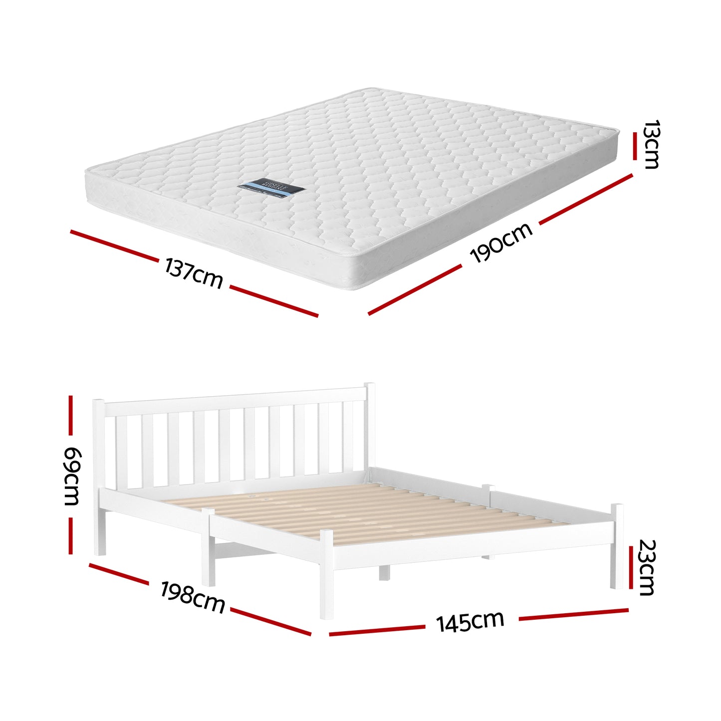 Giselle Double Mattress with Artiss Wooden Bed Frame Natural Pine Timber Base MABF-13D-001D-D-WH