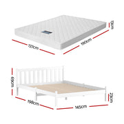 Giselle Double Mattress with Artiss Wooden Bed Frame Natural Pine Timber Base MABF-13D-001D-D-WH