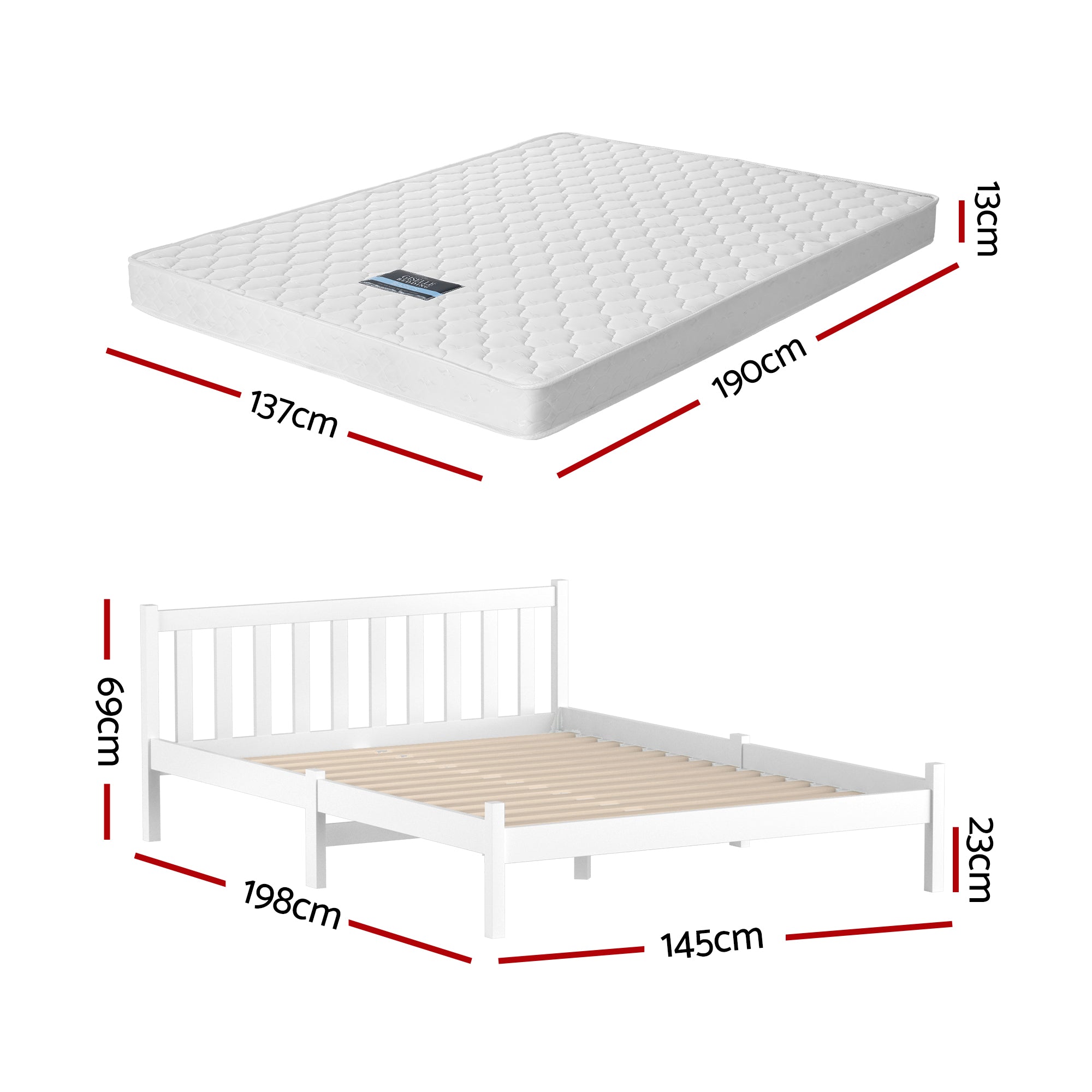 Giselle Double Mattress with Artiss Wooden Bed Frame Natural Pine Timber Base MABF-13D-001D-D-WH