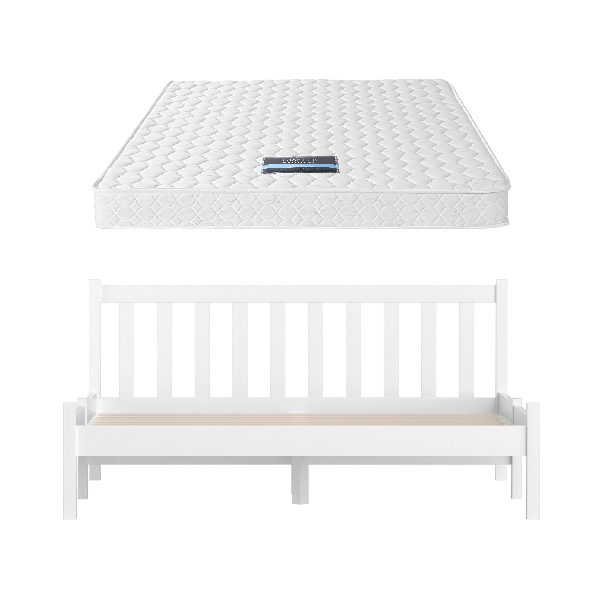 Giselle Double Mattress with Artiss Wooden Bed Frame Natural Pine Timber Base MABF-13D-001D-D-WH