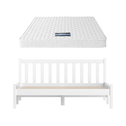 Giselle Double Mattress with Artiss Wooden Bed Frame Natural Pine Timber Base MABF-13D-001D-D-WH