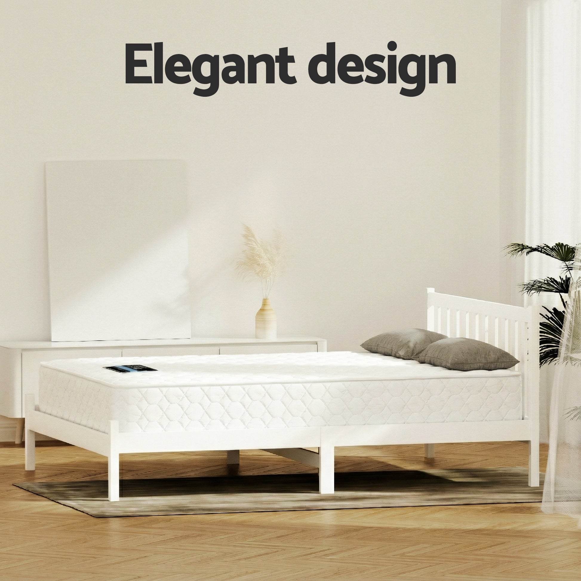 Giselle Double Mattress with Artiss Wooden Bed Frame Natural Pine Timber Base MABF-13D-001D-D-WH