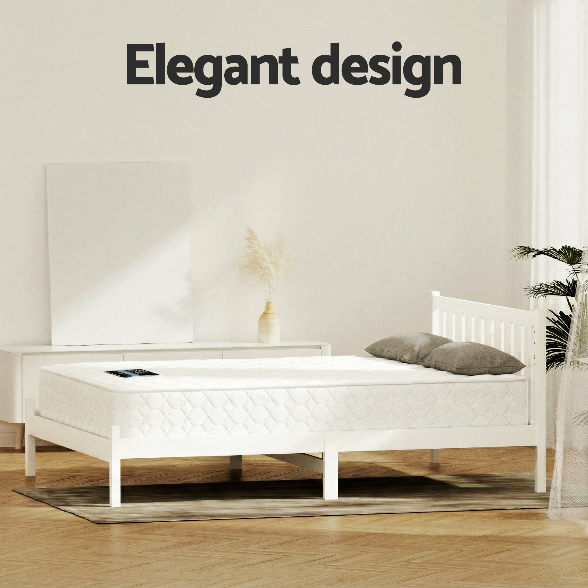Giselle Double Mattress with Artiss Wooden Bed Frame Natural Pine Timber Base MABF-13D-001D-D-WH