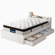 Giselle Single Mattress 5-zone Pocket Spring Mattresses with Artiss Wooden Storage Bed Frame Set MABF-BET-AURA-S-WH