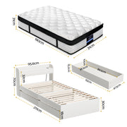 Giselle Single Mattress 5-zone Pocket Spring Mattresses with Artiss Wooden Storage Bed Frame Set MABF-BET-AURA-S-WH