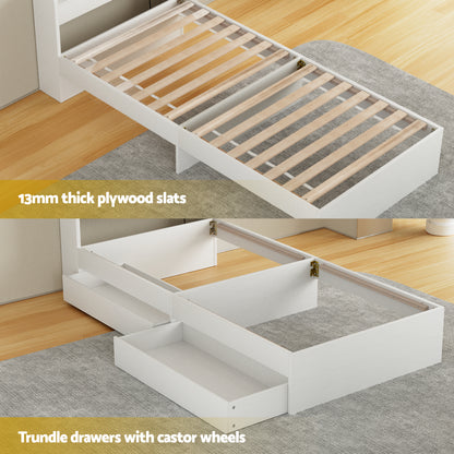 Giselle Single Mattress 5-zone Pocket Spring Mattresses with Artiss Wooden Storage Bed Frame Set MABF-BET-AURA-S-WH