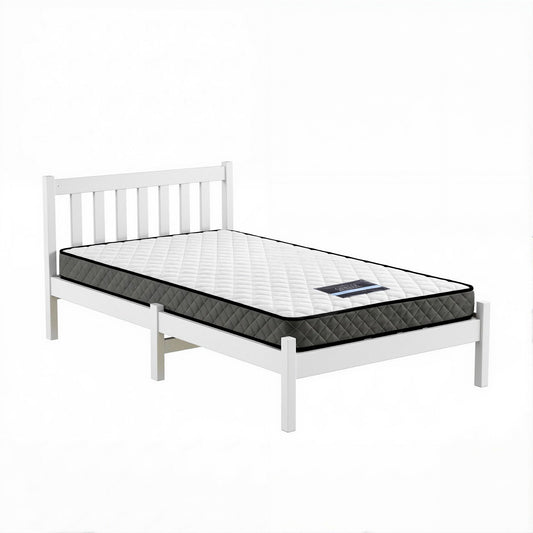 Giselle Single Mattress and Artiss Bed Frame Set White Solid Pine with 16cm Mattress MABF-BON-001S-WH