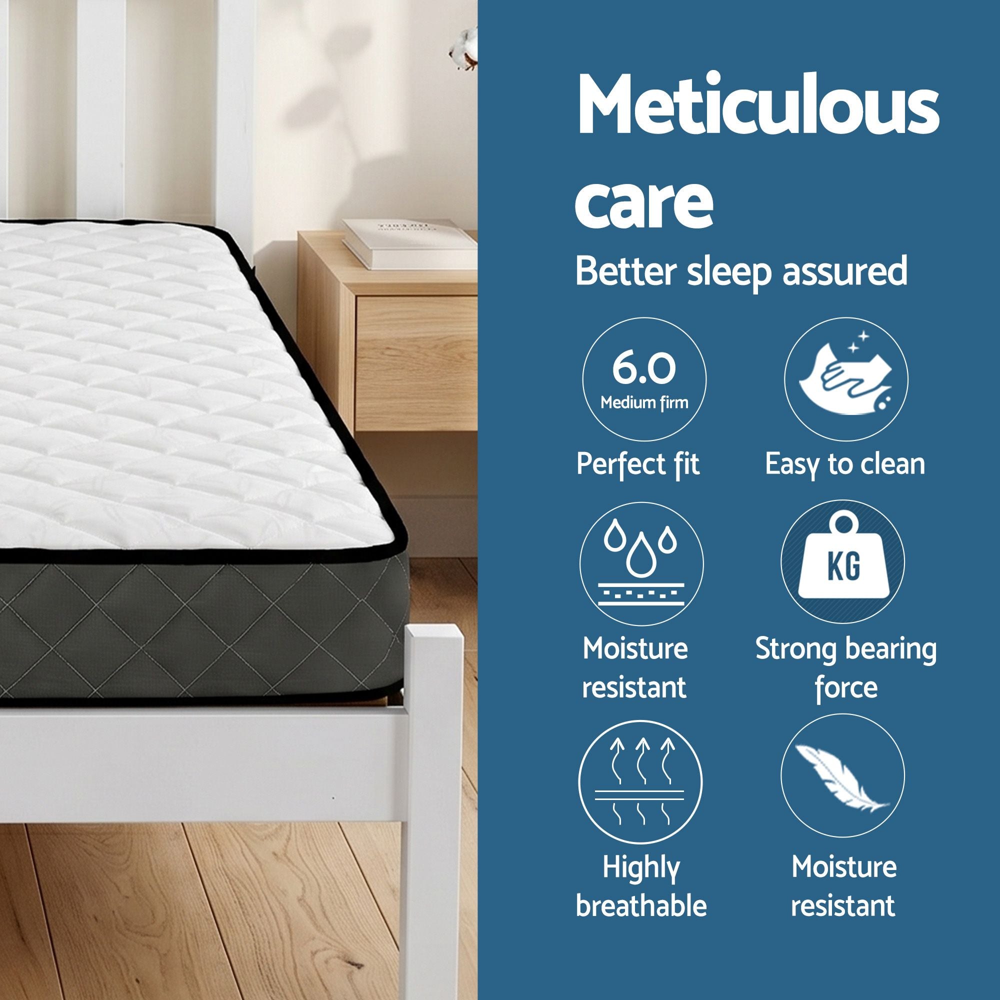 Giselle Single Mattress and Artiss Bed Frame Set White Solid Pine with 16cm Mattress MABF-BON-001S-WH