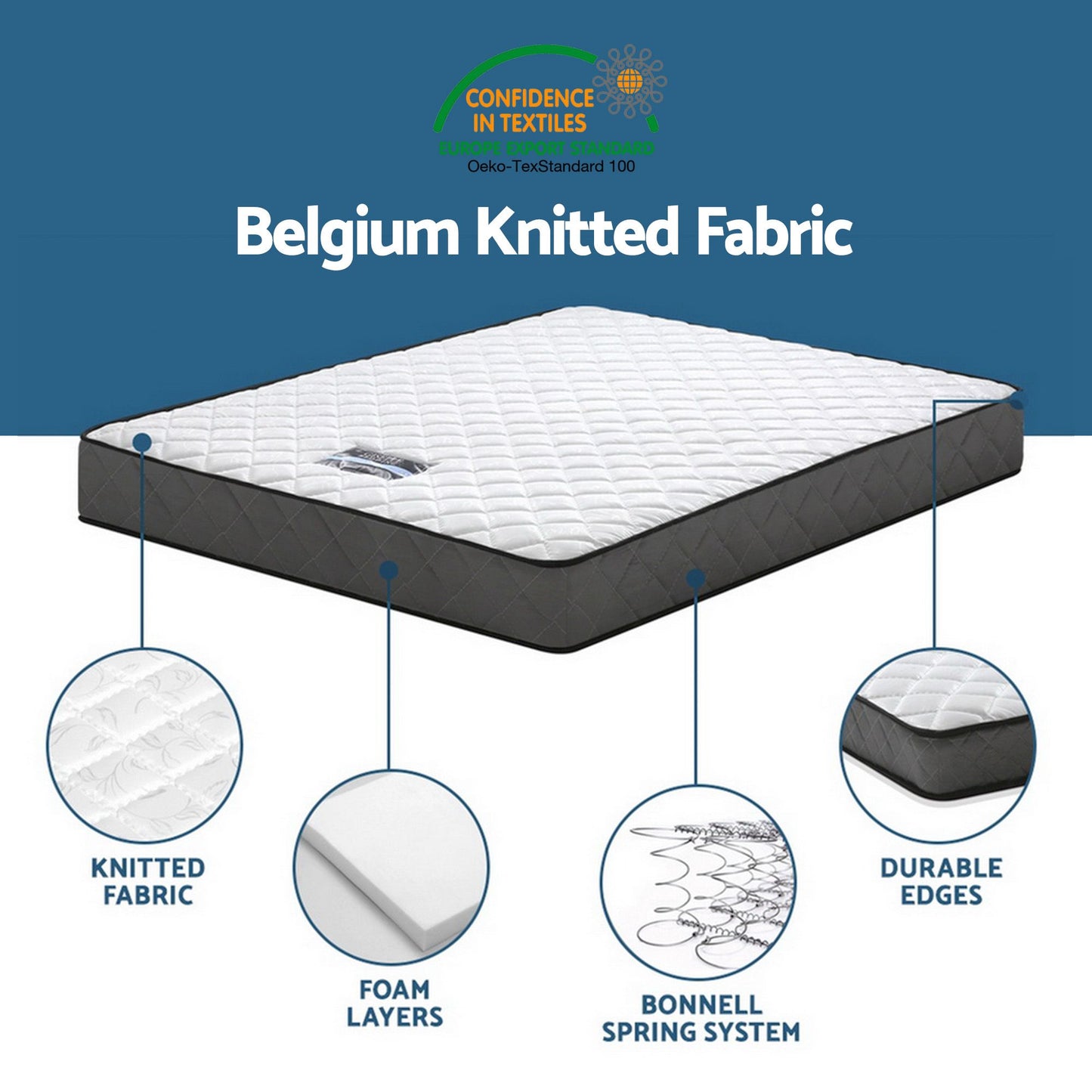 Giselle Single Mattress and Artiss Bed Frame Set White Solid Pine with 16cm Mattress MABF-BON-001S-WH
