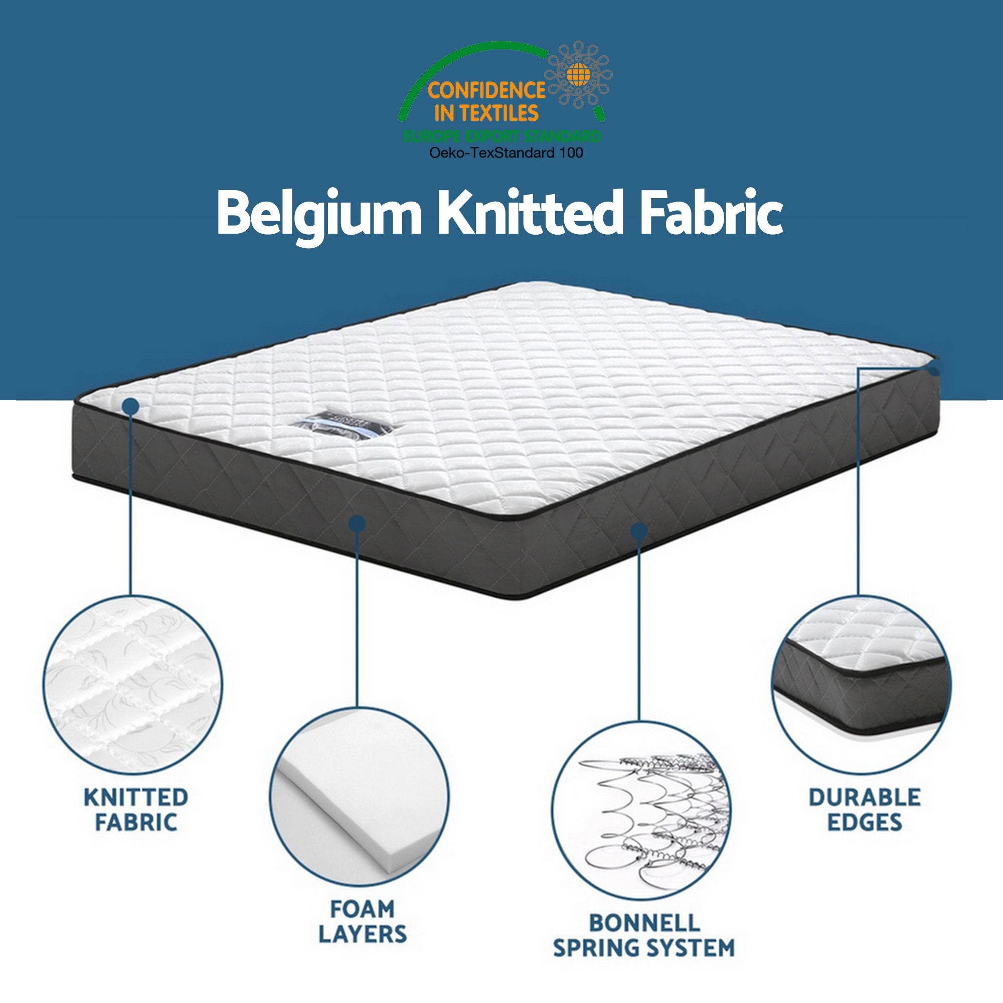 Giselle Single Mattress and Artiss Bed Frame Set White Solid Pine with 16cm Mattress MABF-BON-001S-WH