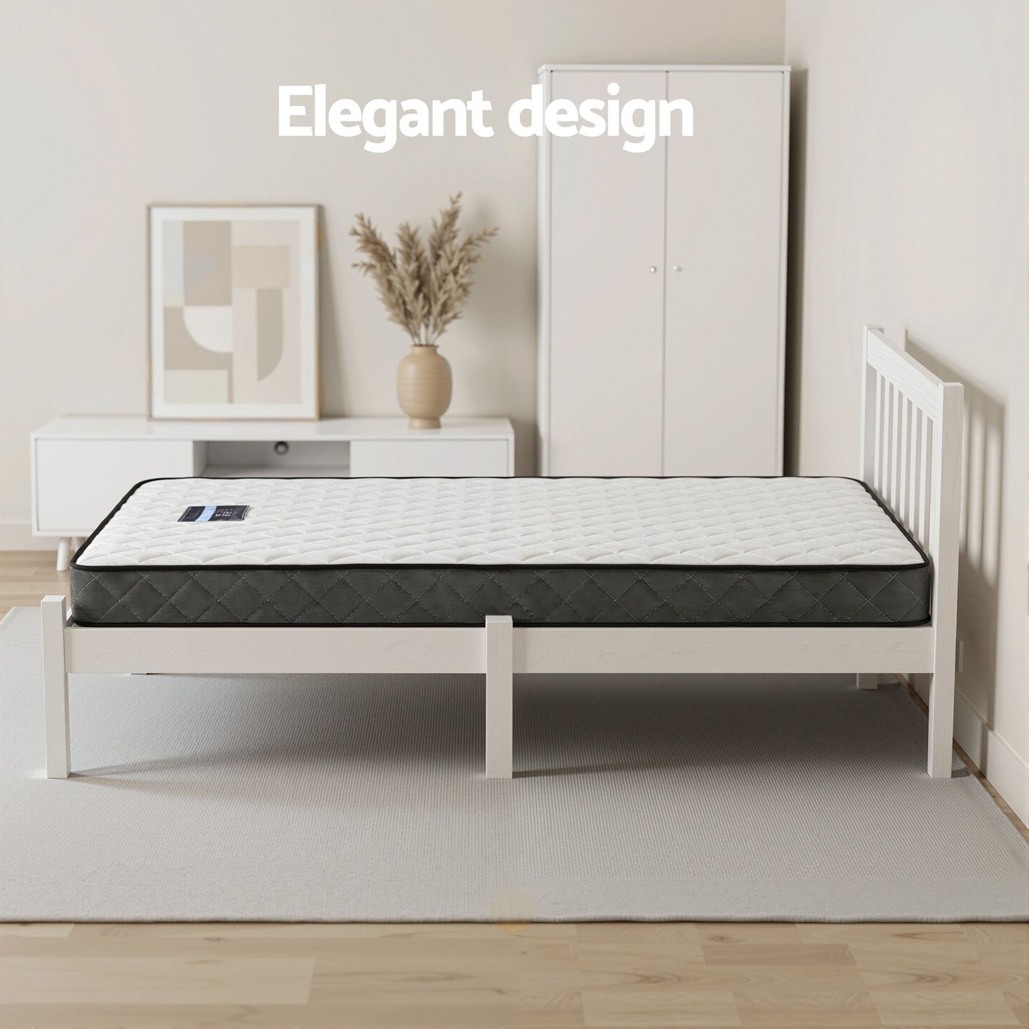 Giselle Single Mattress and Artiss Bed Frame Set White Solid Pine with 16cm Mattress MABF-BON-001S-WH