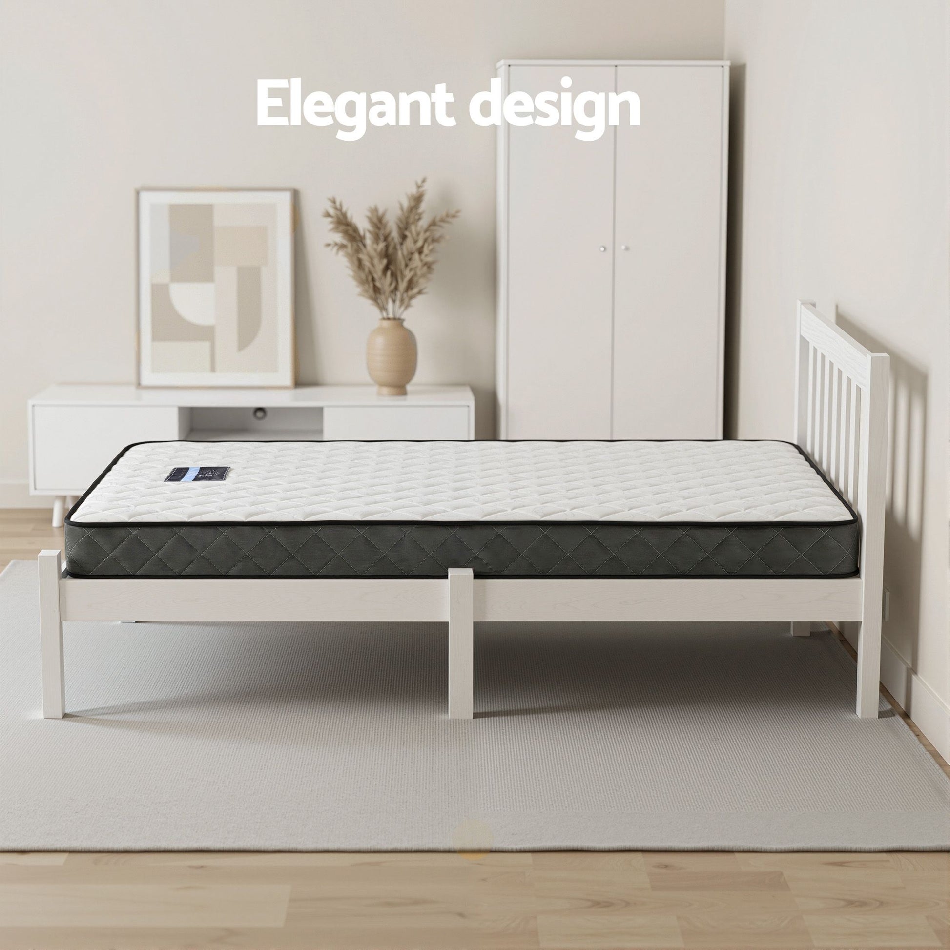 Giselle Single Mattress and Artiss Bed Frame Set White Solid Pine with 16cm Mattress MABF-BON-001S-WH