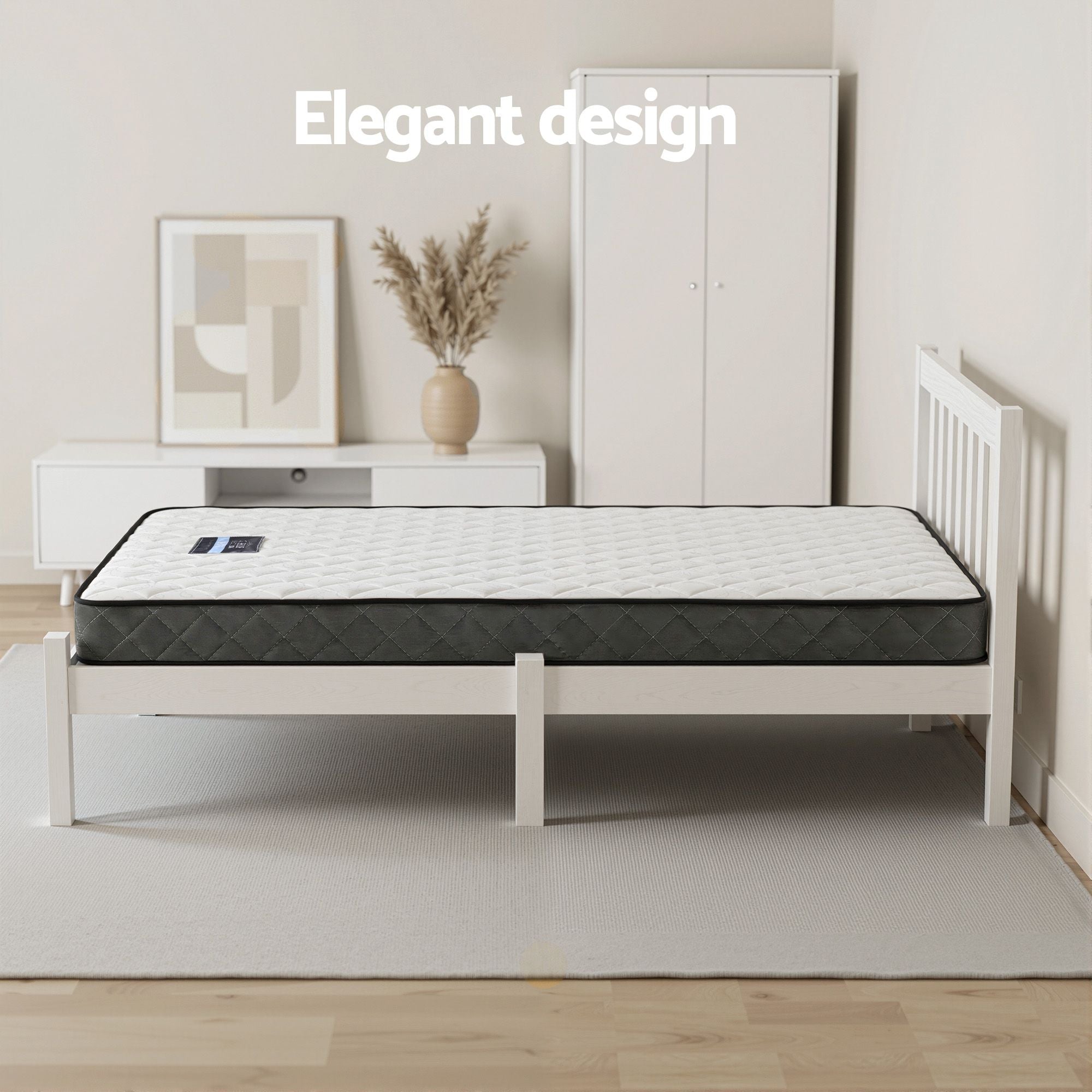 Giselle Single Mattress and Artiss Bed Frame Set White Solid Pine with 16cm Mattress MABF-BON-001S-WH