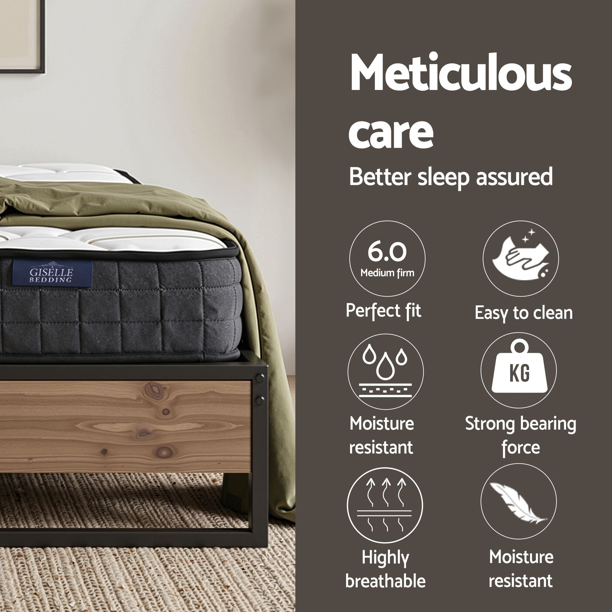 Giselle Double Mattress 16cm and Artiss Metal Bed Frame Set for Guest Rooms Studios MABF-GLAY-OSLO-BK