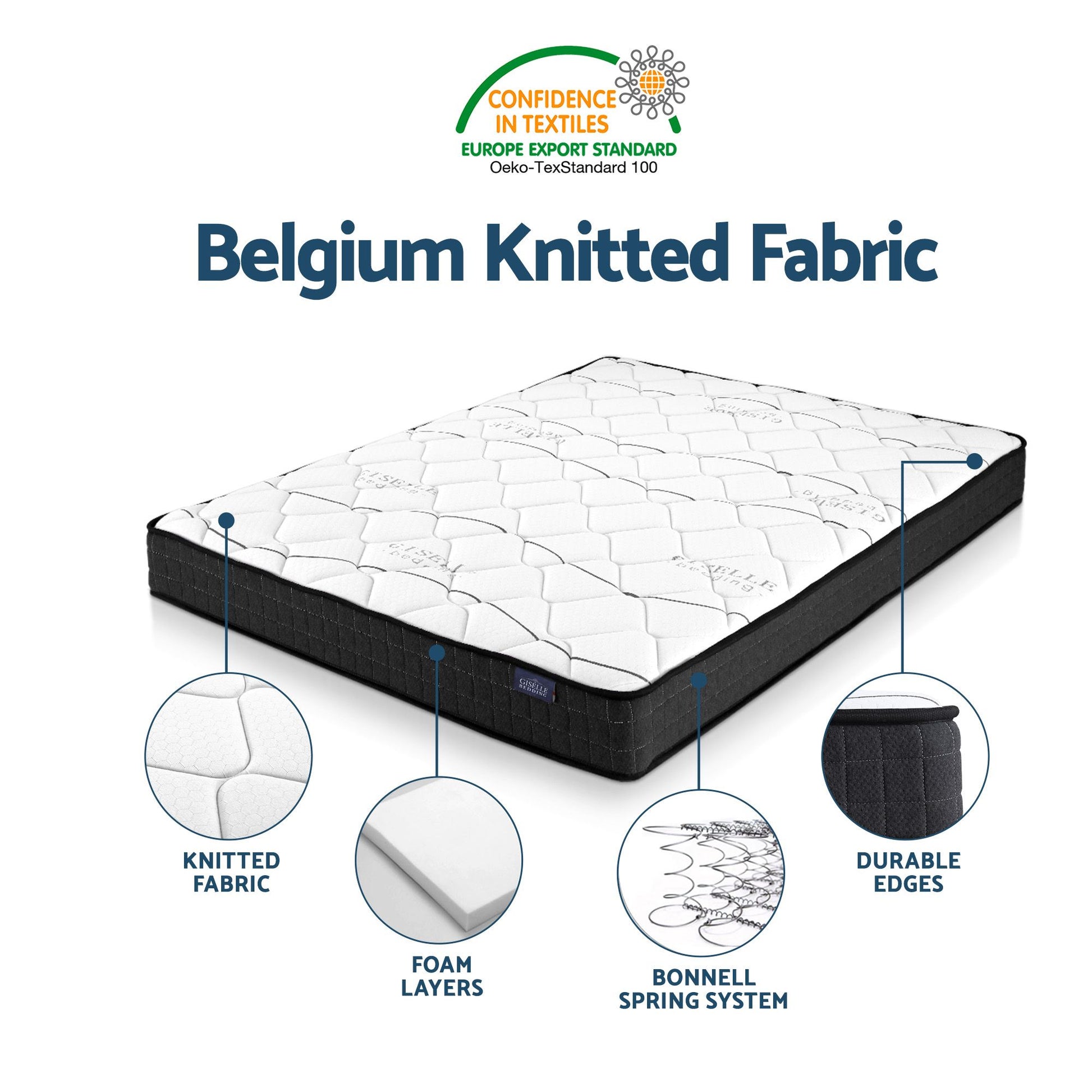 Giselle Double Mattress 16cm and Artiss Metal Bed Frame Set for Guest Rooms Studios MABF-GLAY-OSLO-BK