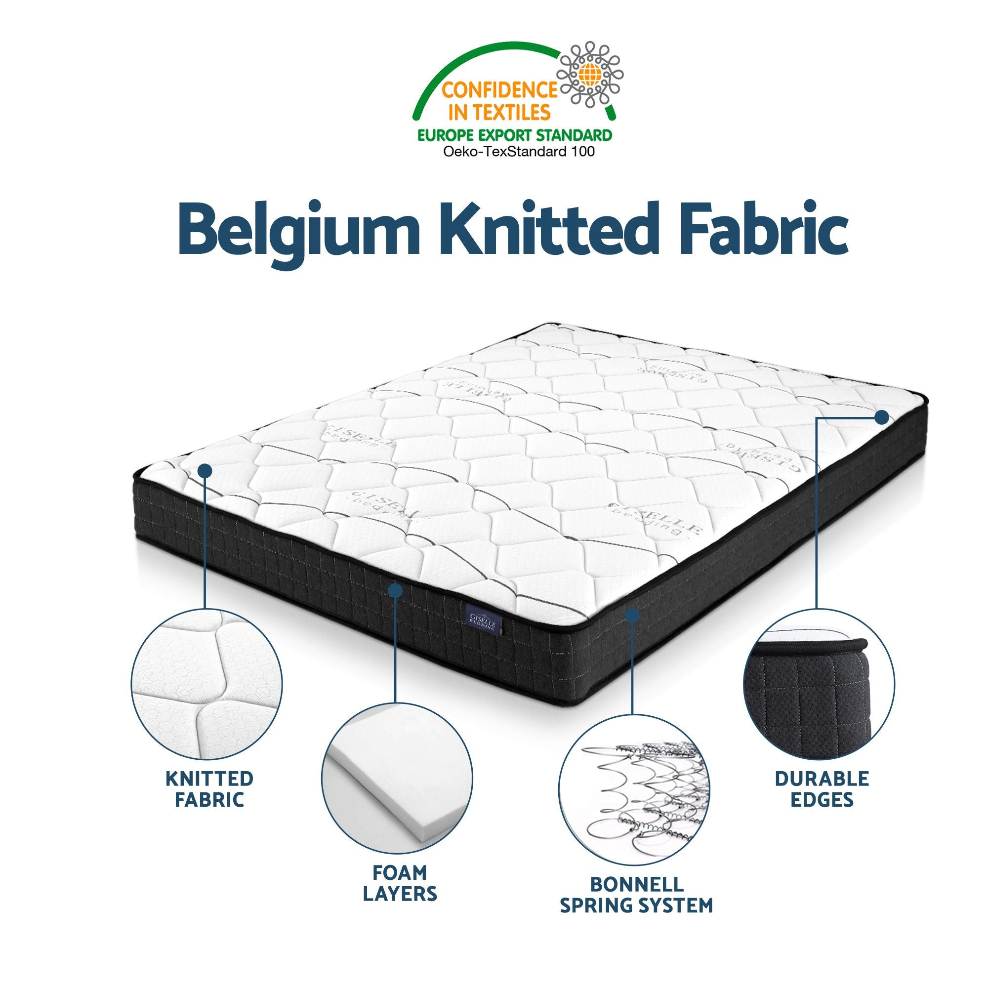 Giselle Double Mattress 16cm and Artiss Metal Bed Frame Set for Guest Rooms Studios MABF-GLAY-OSLO-BK