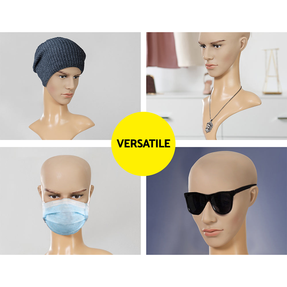 Embellir Male Mannequin Head Dummy Model Display Shop Stand Professional Use MANNE-MAL-HEAD-SKCO