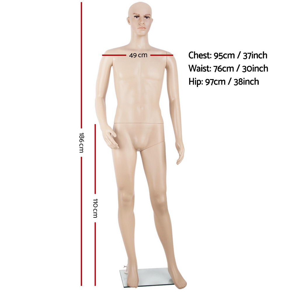 186cm Tall Full Body Male Mannequin - Skin Coloured MANNE-MAL-WF-SKCO