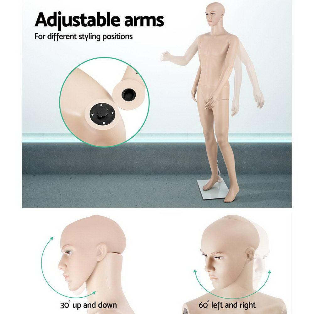 186cm Tall Full Body Male Mannequin - Skin Coloured MANNE-MAL-WF-SKCO